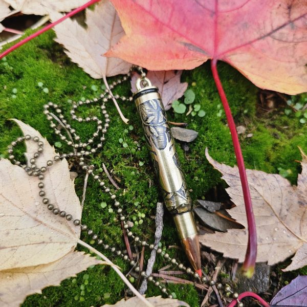 Acid Etched Deer Bullet Necklace